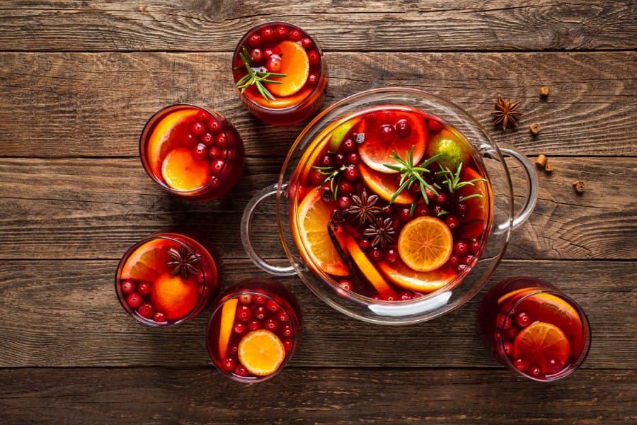 Holiday punch bowl with cranberries and citrus